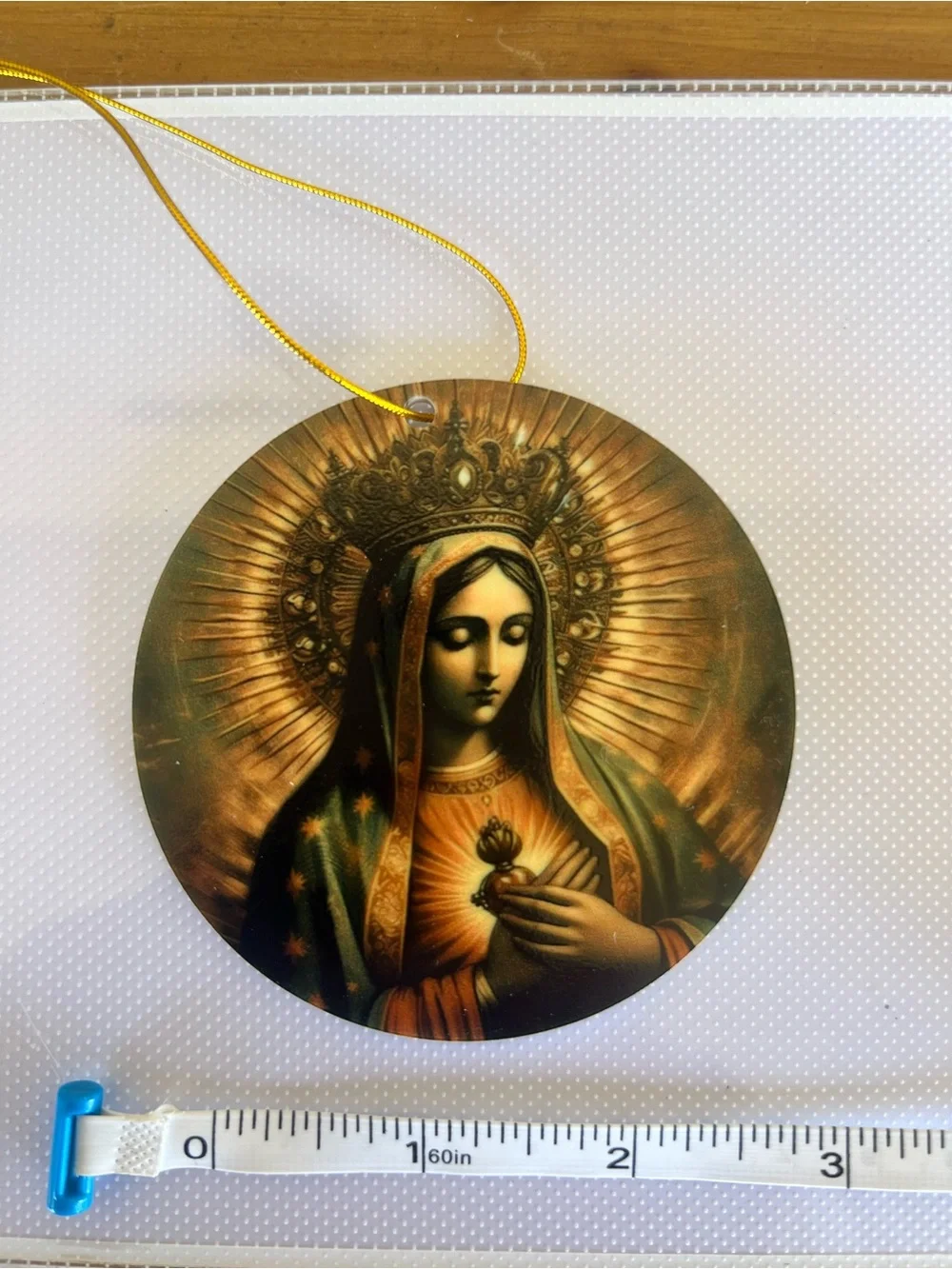 Gold and Green Sacred Heart Mary Ornament - Religious Wall Décor